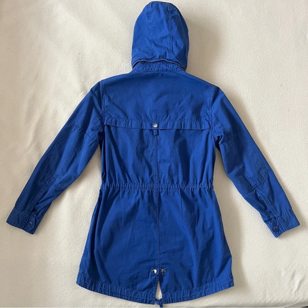 J Crew Women’s Blue Lagoon Fatigue Hooded Boyfriend Utility Jacket Cinch Waist - Picture 14 of 16